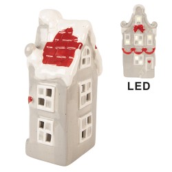 Clayre & Eef Decorativa Casa con LED Casa 11x9x22 cm Grigio Ceramica