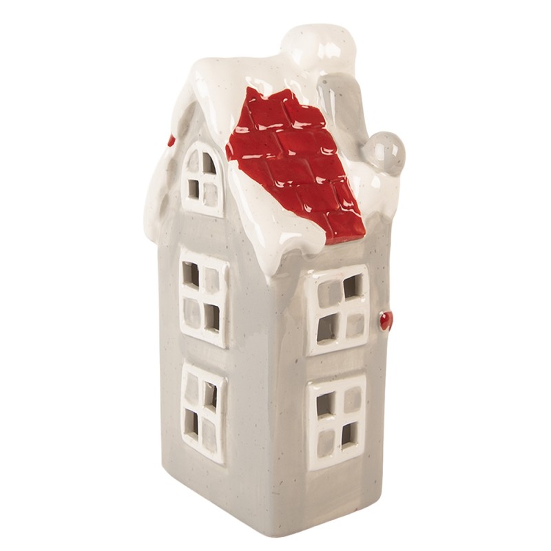 Clayre & Eef Decorativa Casa con LED Casa 11x9x22 cm Grigio Ceramica