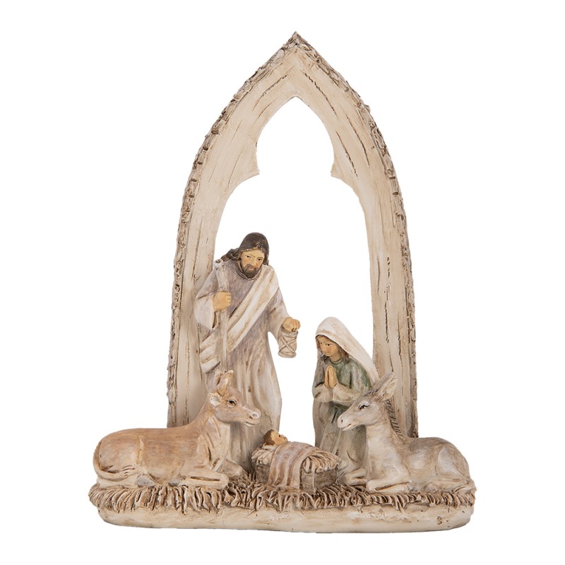 Clayre & Eef Weihnachtsdekorationsfigur Krippe 18x7x22 cm Beige Kunststoff