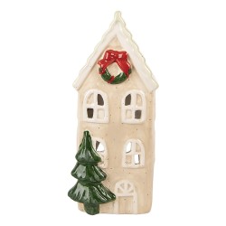 Clayre & Eef Teelichthalter Haus 9x8x20 cm Beige Keramik
