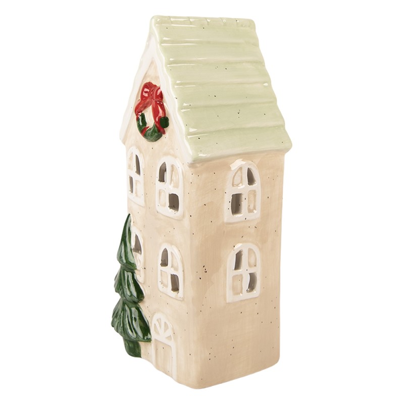 Clayre & Eef Teelichthalter Haus 9x8x20 cm Beige Keramik