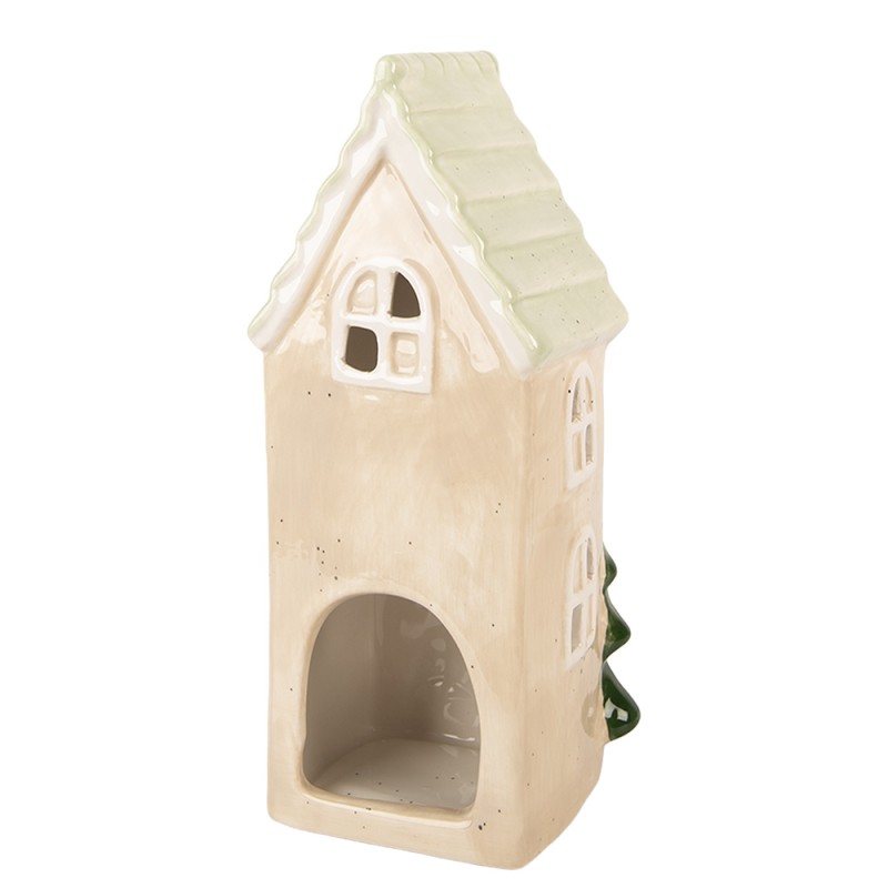 Clayre & Eef Teelichthalter Haus 9x8x20 cm Beige Keramik