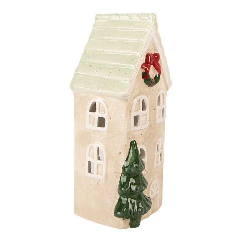 Clayre & Eef Teelichthalter Haus 9x8x20 cm Beige Keramik