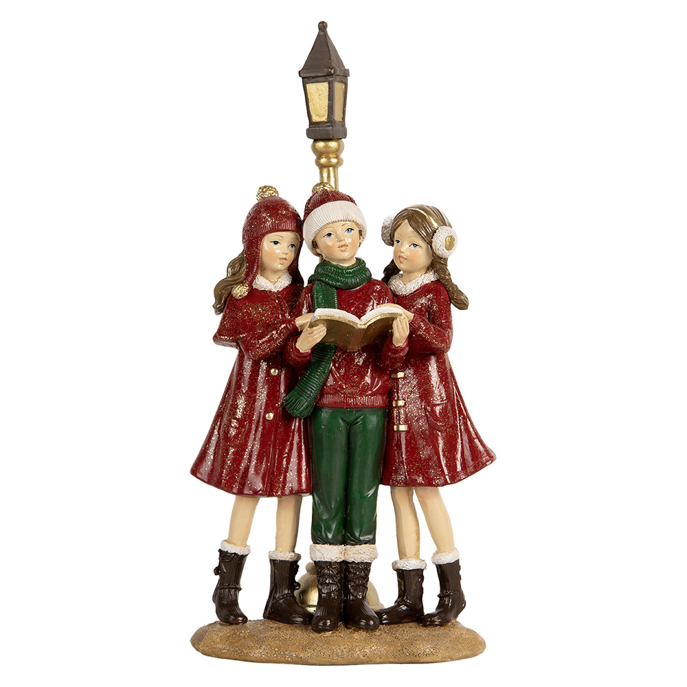 Clayre & Eef Kerstdecoratie Beeld Kinderen 14x9x28 cm Rood Kunststof afbeelding 1