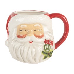 Clayre & Eef Tasse Weihnachtsmann 550 ml Weiß Rot Keramik