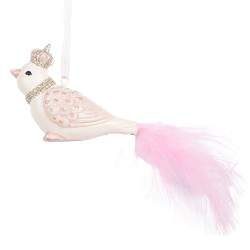 Clayre & Eef Kersthanger Vogel 8x5x5 cm Wit Kunststof