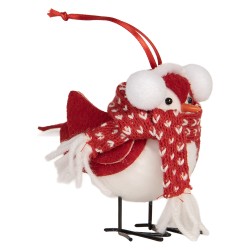 Clayre & Eef Decoration Bird 6x6x14 cm Red White Synthetic