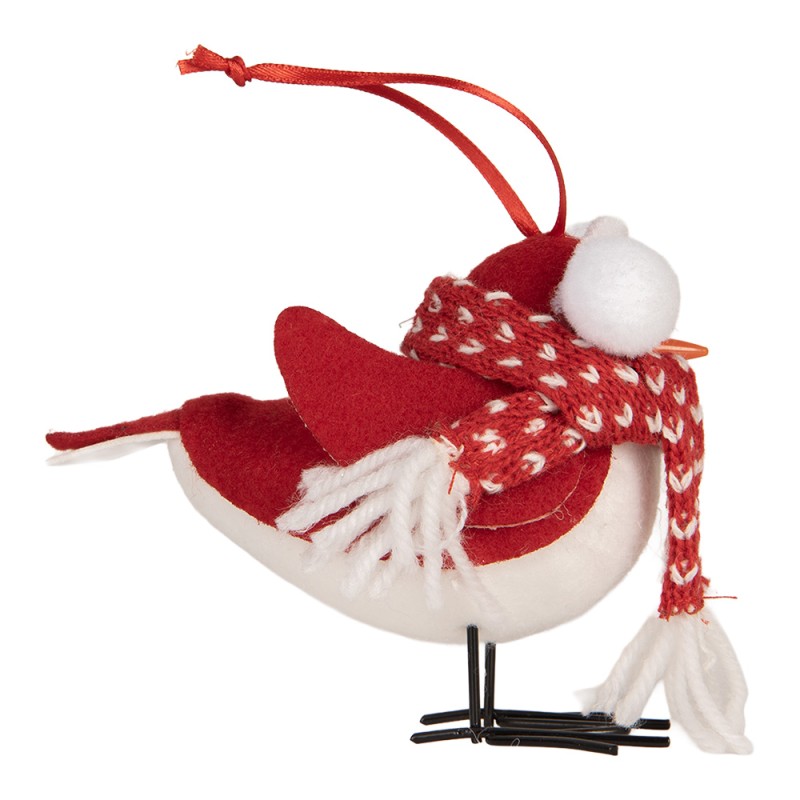 Clayre & Eef Decoration Bird 6x6x14 cm Red White Synthetic