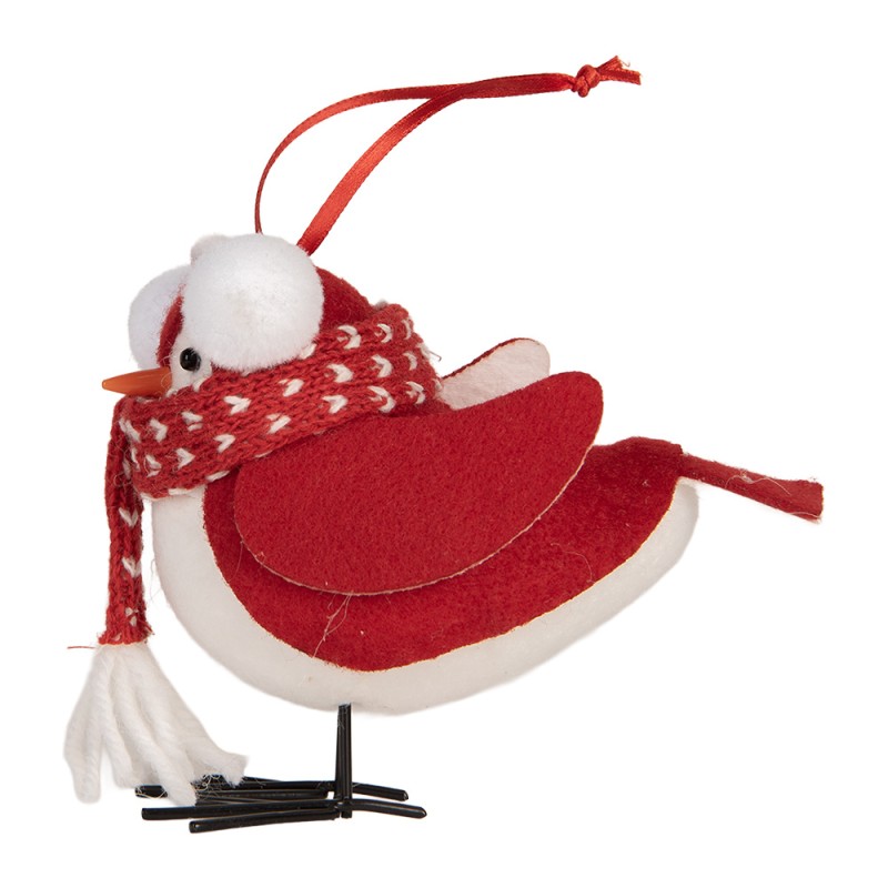 Clayre & Eef Decoration Bird 6x6x14 cm Red White Synthetic