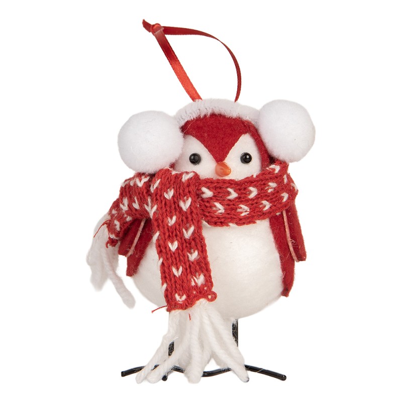 Clayre & Eef Decoration Bird 6x6x14 cm Red White Synthetic