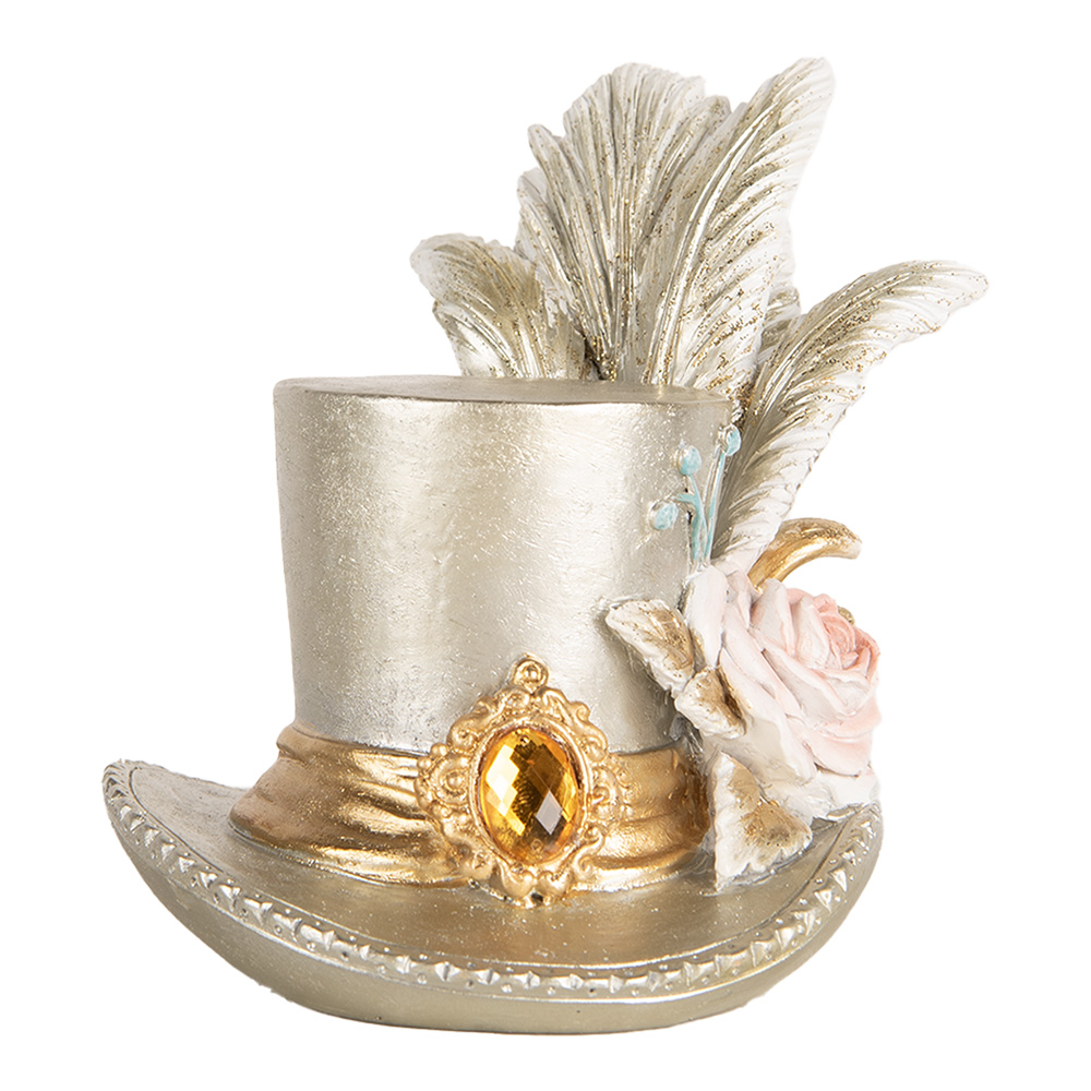 Clayre&Eef Decoratie Beeld Hoed 13x11x13 cm Zilverkleurig Kunststof afbeelding