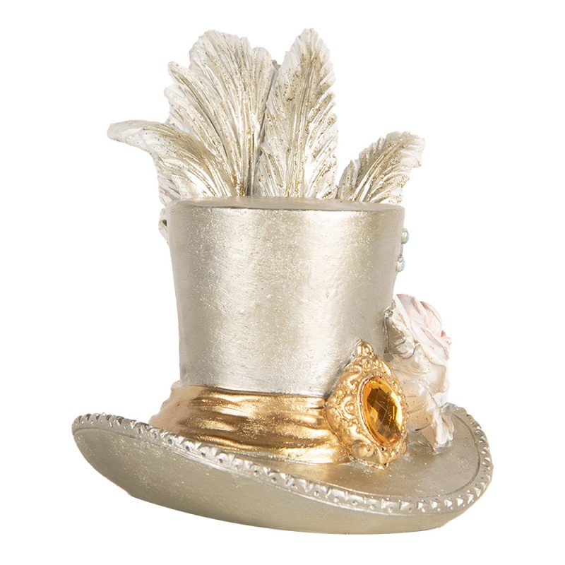 Clayre & Eef Dekorationsfigur Hut 13x11x13 cm Silberfarbig Kunststoff
