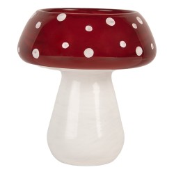 Clayre & Eef Tealight Holder Ø 8x9 cm Red White Glass