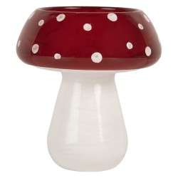Clayre & Eef Tealight Holder Ø 8x9 cm Red White Glass