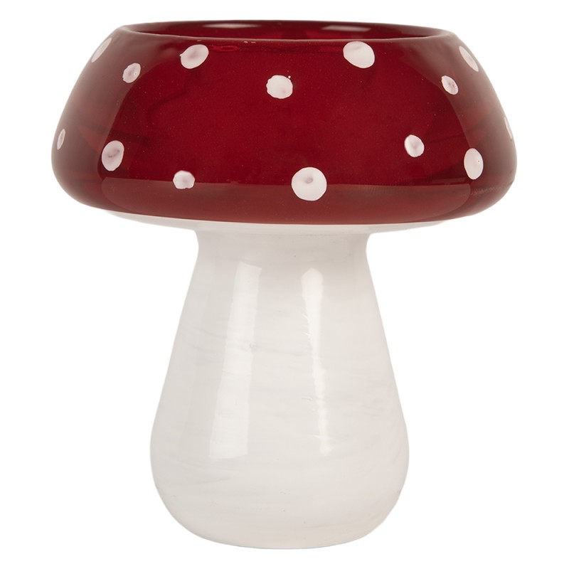 Clayre & Eef Tealight Holder Ø 8x9 cm Red White Glass