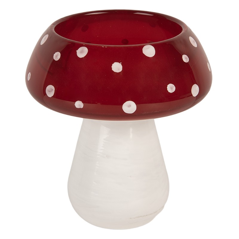 Clayre & Eef Tealight Holder Ø 8x9 cm Red White Glass