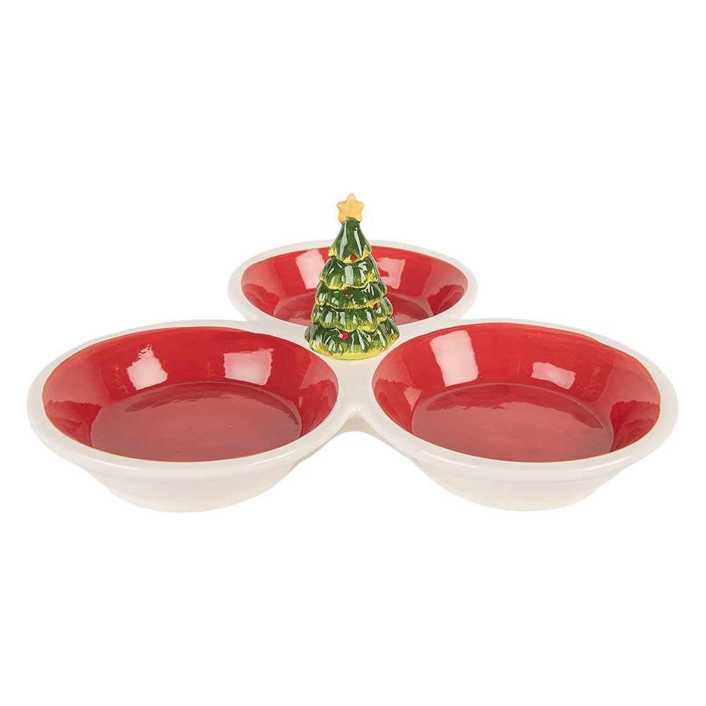 Clayre & Eef Decoratie schaal 26x26x10 cm Rood Wit Keramiek afbeelding 1