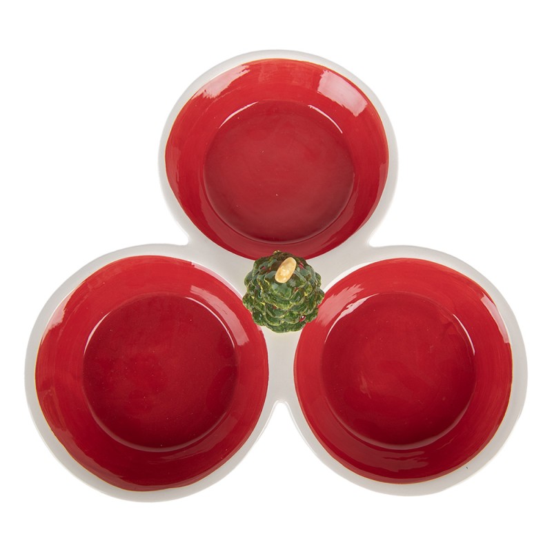 Clayre & Eef Decorative Bowl 26x24x10 cm Red White Ceramic