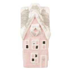 Clayre & Eef Decorativa Casa con LED Casa 11x9x24 cm Rosa Ceramica
