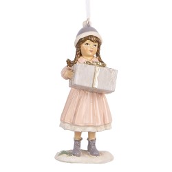 Clayre & Eef Kersthanger Kind 11 cm Roze Kunststof