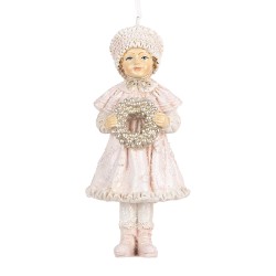 Clayre & Eef Kersthanger Kind 11 cm Roze Kunststof