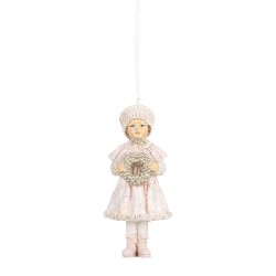 Clayre & Eef Kersthanger Kind 11 cm Roze Kunststof
