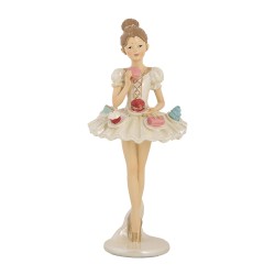 Clayre & Eef Dekorationsfigur Ballerina Ø 10x24 cm Weiß Beige Kunststoff