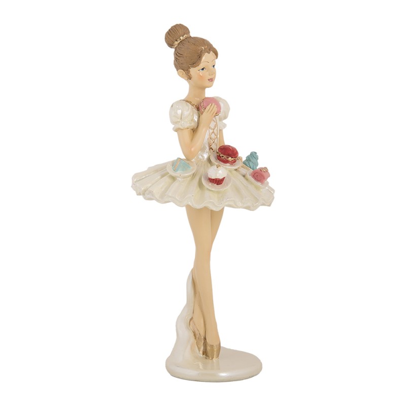 Clayre & Eef Dekorationsfigur Ballerina Ø 10x24 cm Weiß Beige Kunststoff