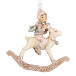Clayre & Eef Kersthanger Hobbelpaard 8x3x9 cm Beige Roze Kunststof