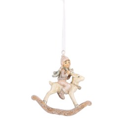 Clayre & Eef Kersthanger Hobbelpaard 8x3x9 cm Beige Roze Kunststof