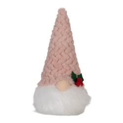 Clayre & Eef Weihnachtsdekoration mit LED-Beleuchtung Zwerg LED 10x10x25 cm / 3xAA Rosa Weiß Synthetisch