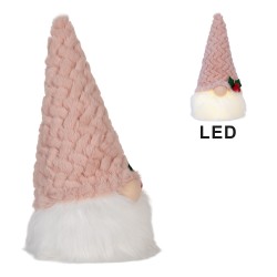 Clayre & Eef Weihnachtsdekoration mit LED-Beleuchtung Zwerg LED 10x10x25 cm / 3xAA Rosa Weiß Synthetisch