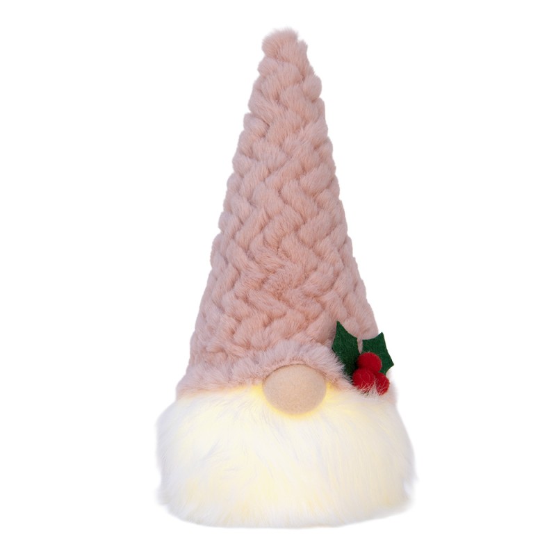 Clayre & Eef Weihnachtsdekoration mit LED-Beleuchtung Zwerg LED 10x10x25 cm / 3xAA Rosa Weiß Synthetisch