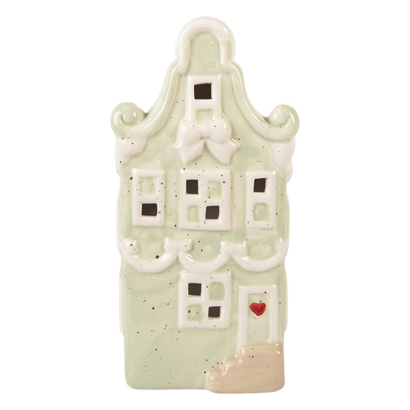 Clayre & Eef Decorativa Casa con LED Casa 11x9x22 cm Verde Ceramica