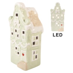 Clayre & Eef Decorativa Casa con LED Casa 11x9x22 cm Verde Ceramica