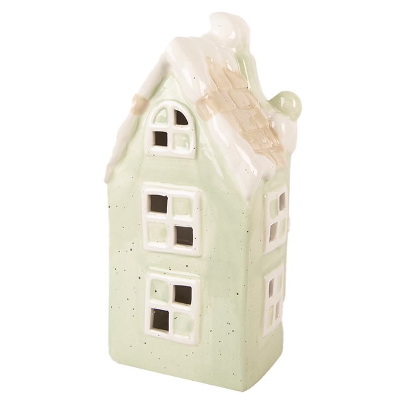 Clayre & Eef Decorativa Casa con LED Casa 11x9x22 cm Verde Ceramica