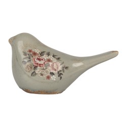 Clayre & Eef Dekoration Vogel 22x9x12 cm Grau Keramik Blumen