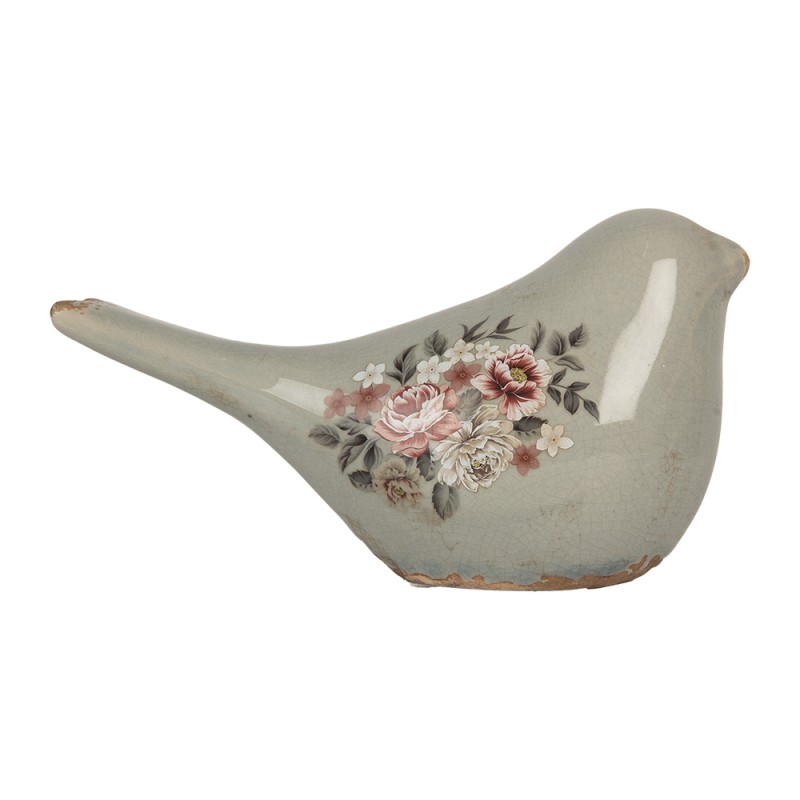 Clayre & Eef Dekoration Vogel 22x9x12 cm Grau Keramik Blumen