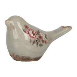Clayre & Eef Décoration Oiseau 16x7x9 cm Gris Céramique Fleurs