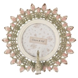 Clayre & Eef Photo Frame Peacock Ø 8 cm Pink Plastic