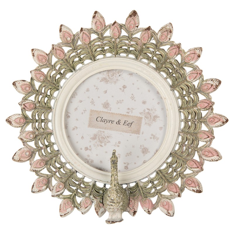 Clayre & Eef Bilderrahmen Pfau Ø 8 cm Rosa Kunststoff