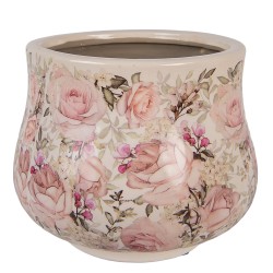 Clayre & Eef Pot de fleurs Ø 21x17 cm Beige Céramique Fleurs