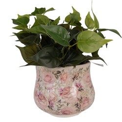 Clayre & Eef Pot de fleurs Ø 21x17 cm Beige Céramique Fleurs