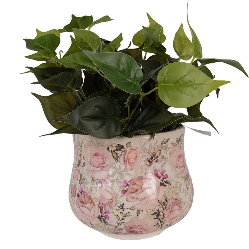 Clayre & Eef Pot de fleurs Ø 21x17 cm Beige Céramique Fleurs