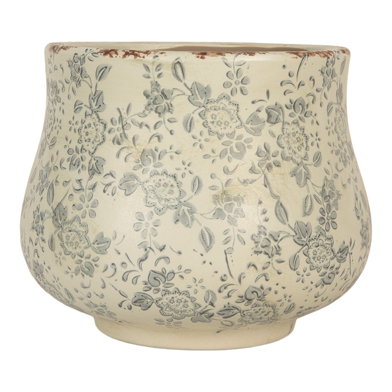 Clayre & Eef Pot de fleurs Ø 21x17 cm Beige Céramique Fleurs