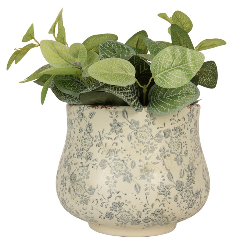 Clayre & Eef Pot de fleurs Ø 21x17 cm Beige Céramique Fleurs