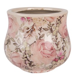 Clayre & Eef Pot de fleurs Ø 15x13 cm Beige Céramique Fleurs