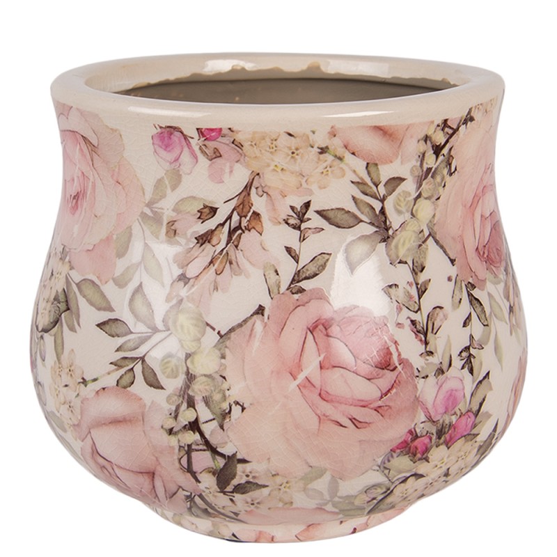 Clayre & Eef Pot de fleurs Ø 15x13 cm Beige Céramique Fleurs