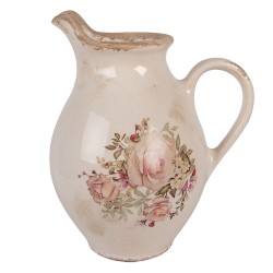 Clayre & Eef Brocca decorativa 21x16x25 cm Beige Ceramica Fiori