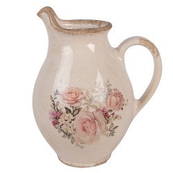 Clayre & Eef Dekorative Kanne 16x12x19 cm Beige Keramik Blumen